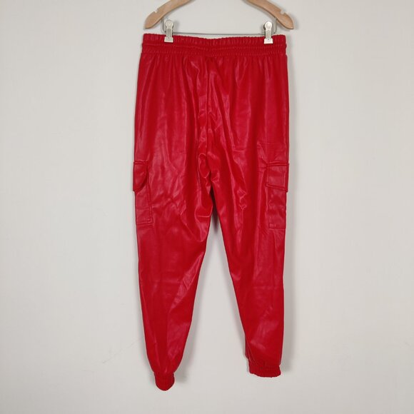 Forever 21 Women's Faux Leather Pants Size M Red Shiny Cargo Casual Party Dinner - Picture 6 of 13
